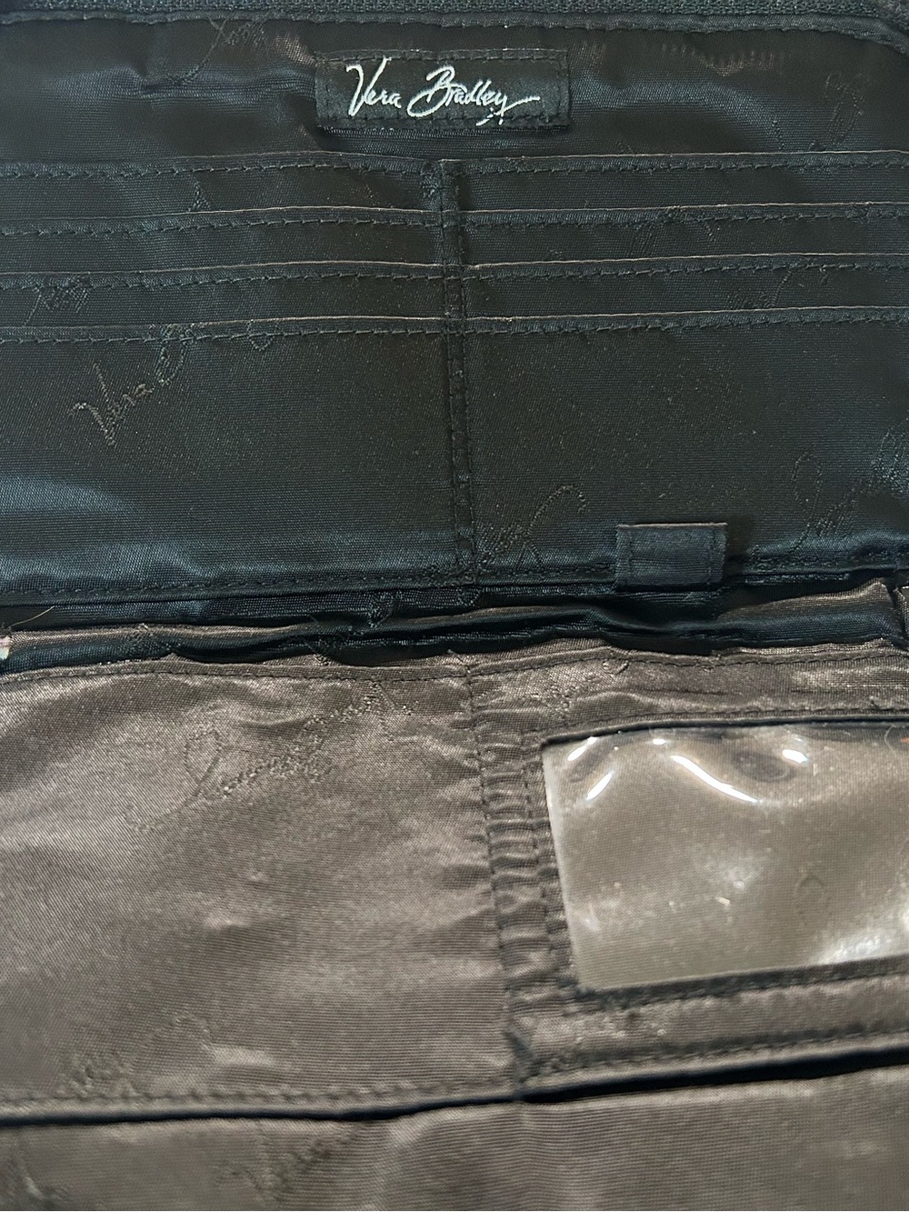 Vera Bradley Black Quilted Wallet Interior with ID Window